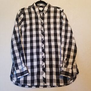 Foxcroft 12 Top Germaine Buffalo Plaid Black and White Button Front Prppy Office